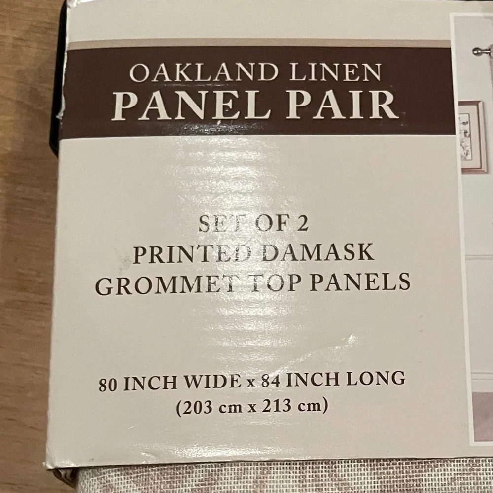 NIP Oakland Linen Set of 2 Printed Damask Grommet Top Panel Draperies 80x84